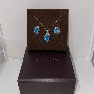 Angara Swiss Blue Topaz & Diamond Necklace & And Studded Earrings